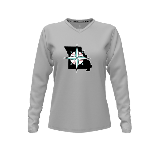 [FTLVPTGY-FYXS-LOGO2] Decker Performance T-Shirt (Female Youth XS, Gray, V Neck, Logo 2, Long Sleeve)